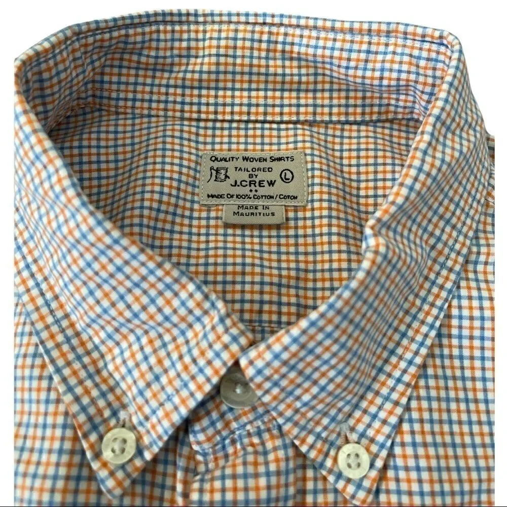 J. Crew Shirt Mens Large L Orange Gingham‎ Checked Long Sleeve Button Down Shirt